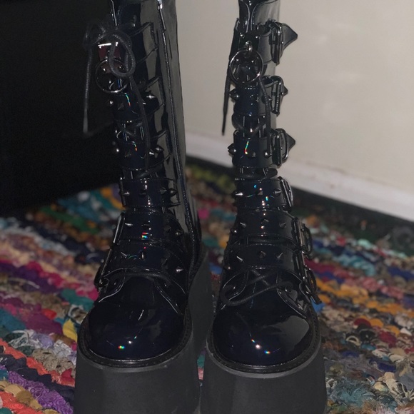 SOLD‼️ Demonia Blue Holographic Damned Boots - Picture 2 of 4